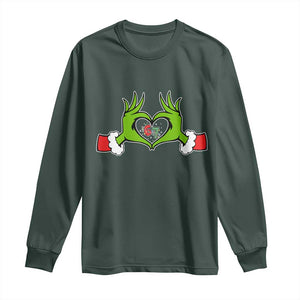 Funny Six Seven Christmas 67 Meme Gen Alpha Elf Heart Hands Long Sleeve Shirt TS11 Dark Forest Green Print Your Wear