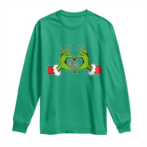Funny Six Seven Christmas 67 Meme Gen Alpha Elf Heart Hands Long Sleeve Shirt TS11 Irish Green Print Your Wear