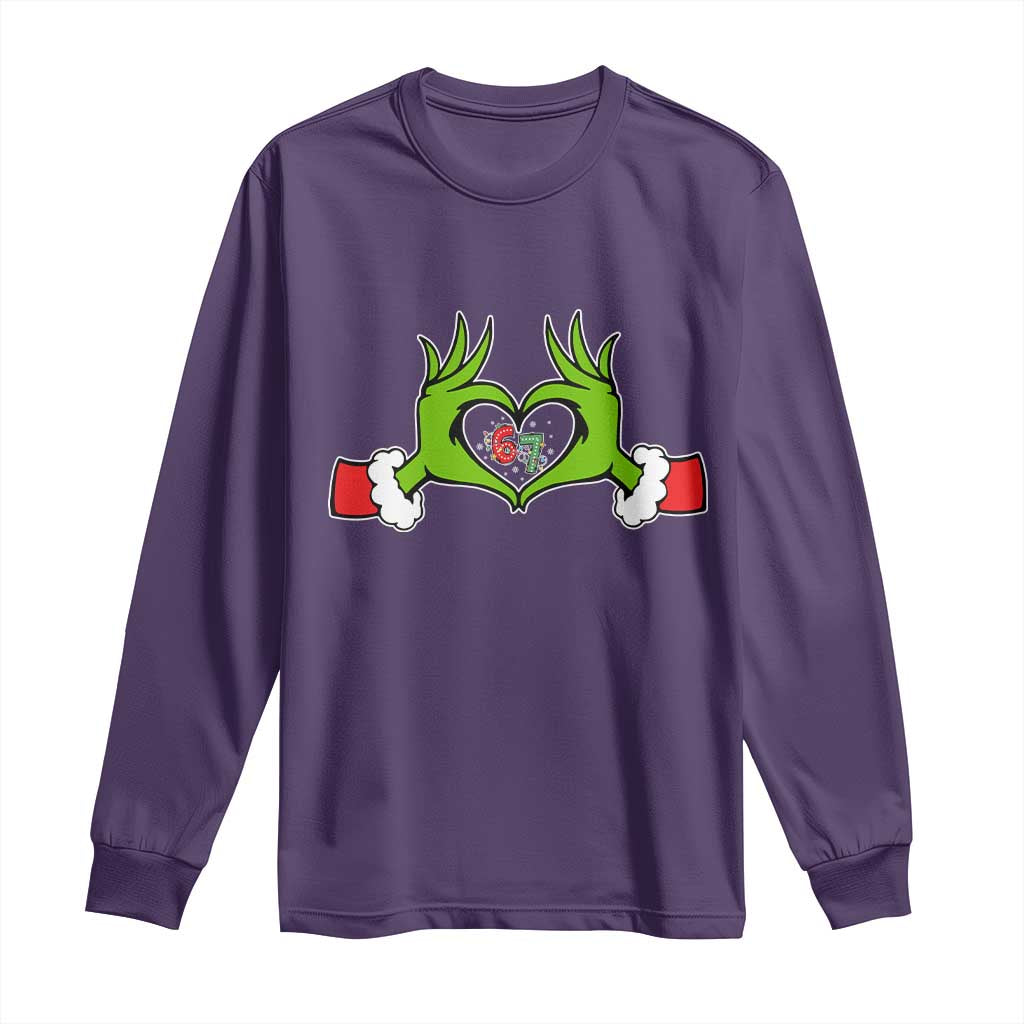 Funny Six Seven Christmas 67 Meme Gen Alpha Elf Heart Hands Long Sleeve Shirt TS11 Purple Print Your Wear