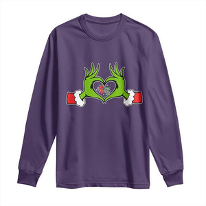 Funny Six Seven Christmas 67 Meme Gen Alpha Elf Heart Hands Long Sleeve Shirt TS11 Purple Print Your Wear