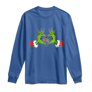 Funny Six Seven Christmas 67 Meme Gen Alpha Elf Heart Hands Long Sleeve Shirt TS11 Royal Blue Print Your Wear