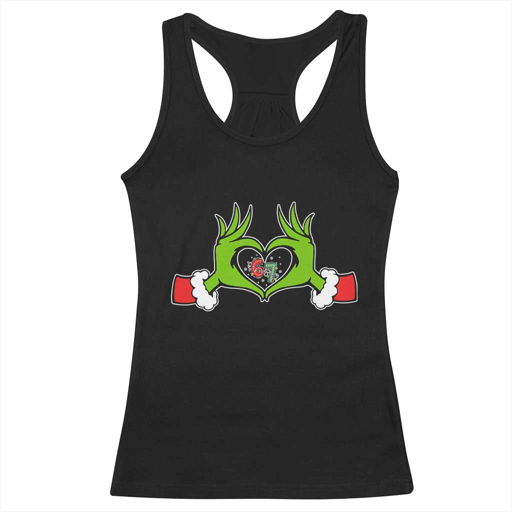Funny Six Seven Christmas 67 Meme Gen Alpha Elf Heart Hands Racerback Tank Top TS11 Black Print Your Wear