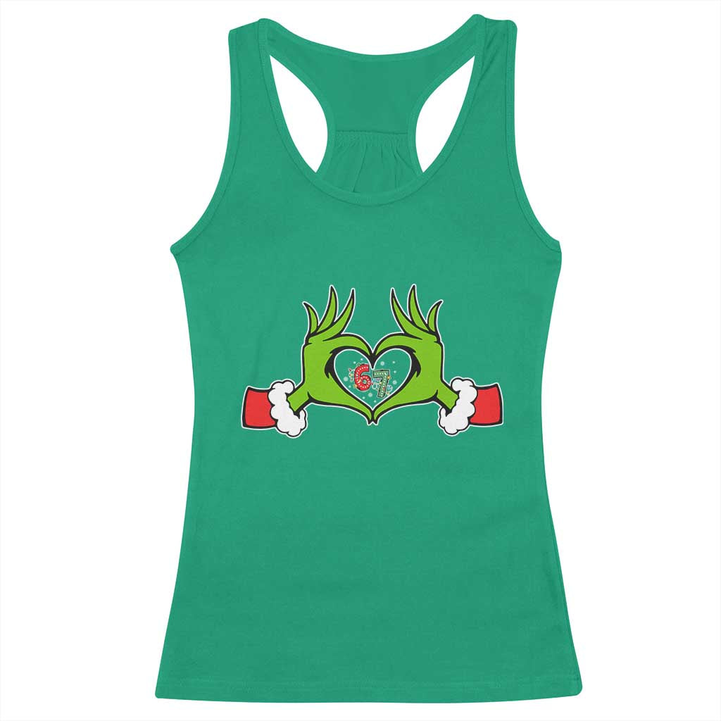 Funny Six Seven Christmas 67 Meme Gen Alpha Elf Heart Hands Racerback Tank Top TS11 Irish Green Print Your Wear