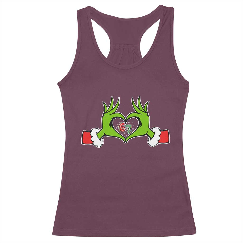 Funny Six Seven Christmas 67 Meme Gen Alpha Elf Heart Hands Racerback Tank Top TS11 Maroon Print Your Wear