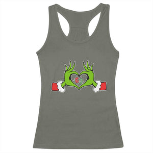 Funny Six Seven Christmas 67 Meme Gen Alpha Elf Heart Hands Racerback Tank Top TS11 Military Green Print Your Wear