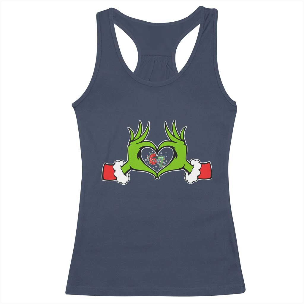 Funny Six Seven Christmas 67 Meme Gen Alpha Elf Heart Hands Racerback Tank Top TS11 Navy Print Your Wear