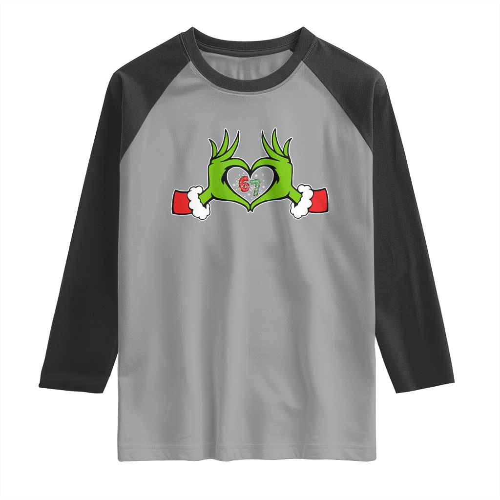 Funny Six Seven Christmas 67 Meme Gen Alpha Elf Heart Hands Raglan Shirt TS11 Sport Gray Black Print Your Wear