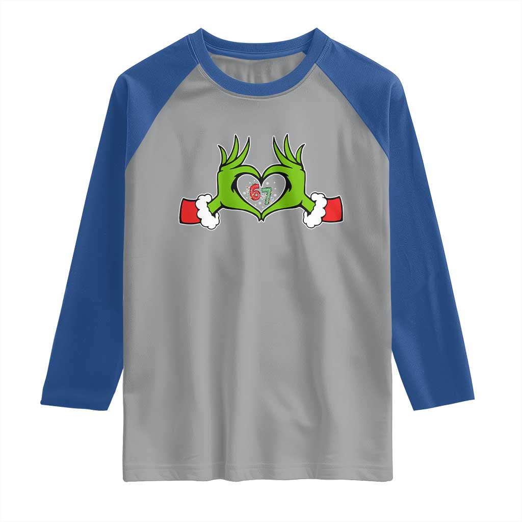 Funny Six Seven Christmas 67 Meme Gen Alpha Elf Heart Hands Raglan Shirt TS11 Sport Gray Royal Print Your Wear