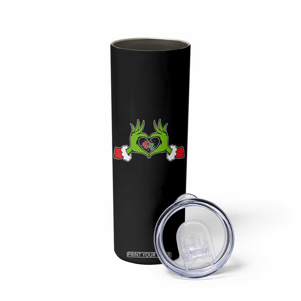 Funny Six Seven Christmas 67 Meme Gen Alpha Elf Heart Hands Skinny Tumbler TS11 Print Your Wear