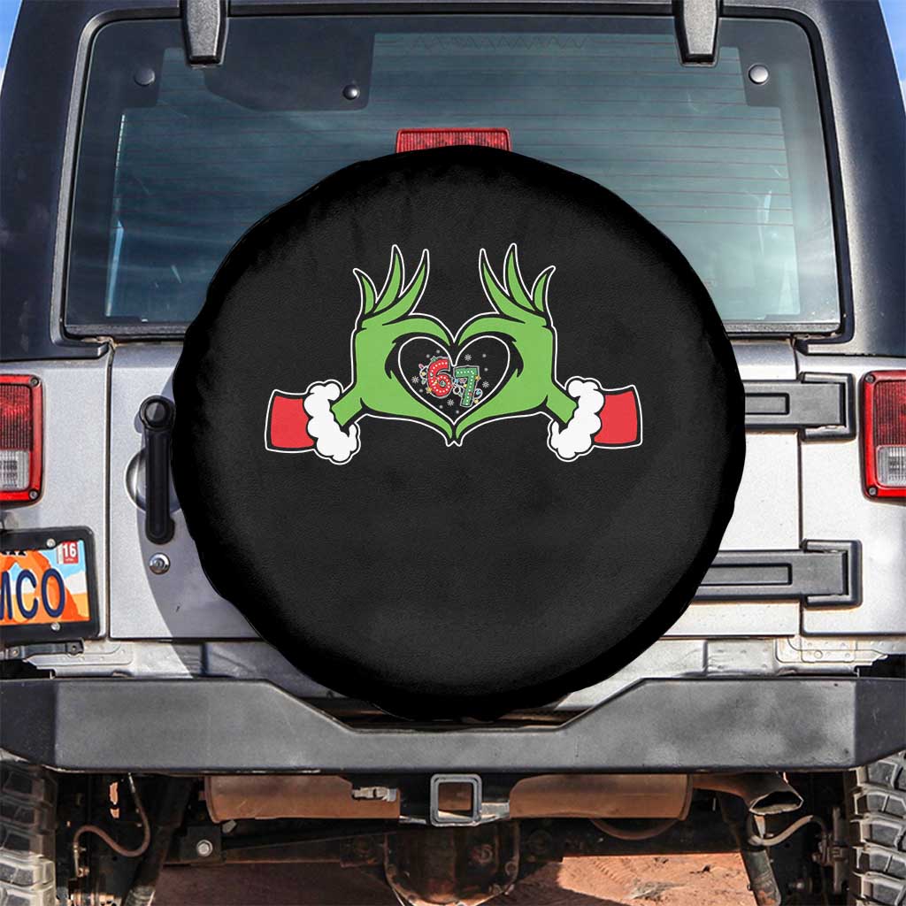 Funny Six Seven Christmas 67 Meme Gen Alpha Elf Heart Hands Spare Tire Cover TS11 No hole Black Print Your Wear