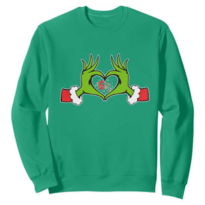 Funny Six Seven Christmas 67 Meme Gen Alpha Elf Heart Hands Sweatshirt TS11 Irish Green Print Your Wear