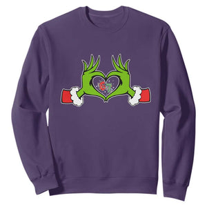 Funny Six Seven Christmas 67 Meme Gen Alpha Elf Heart Hands Sweatshirt TS11 Purple Print Your Wear