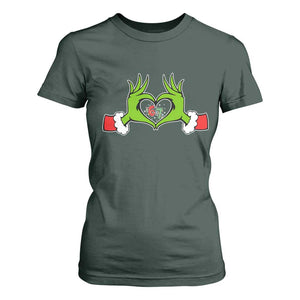Funny Six Seven Christmas 67 Meme Gen Alpha Elf Heart Hands T Shirt For Women TS11 Dark Forest Green Print Your Wear