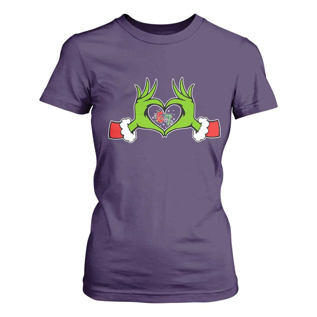 Funny Six Seven Christmas 67 Meme Gen Alpha Elf Heart Hands T Shirt For Women TS11 Purple Print Your Wear