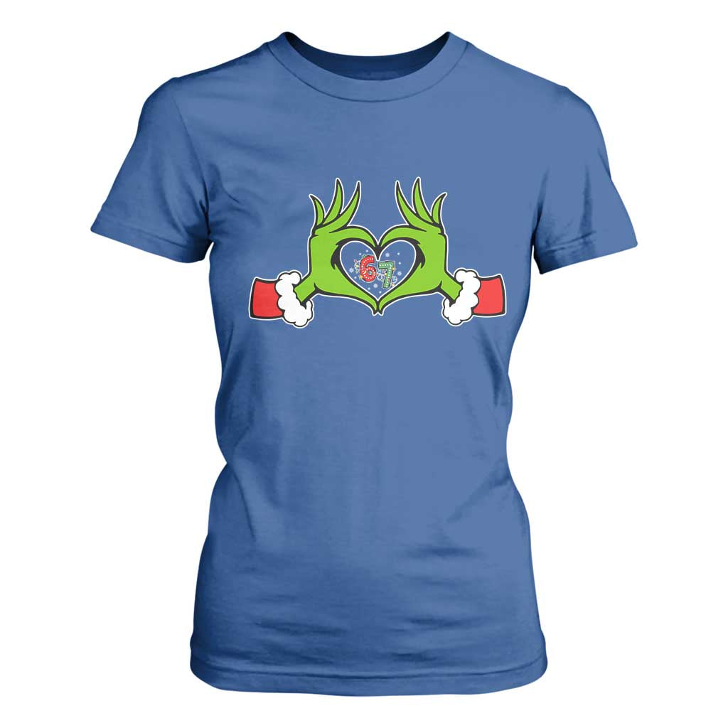 Funny Six Seven Christmas 67 Meme Gen Alpha Elf Heart Hands T Shirt For Women TS11 Royal Blue Print Your Wear