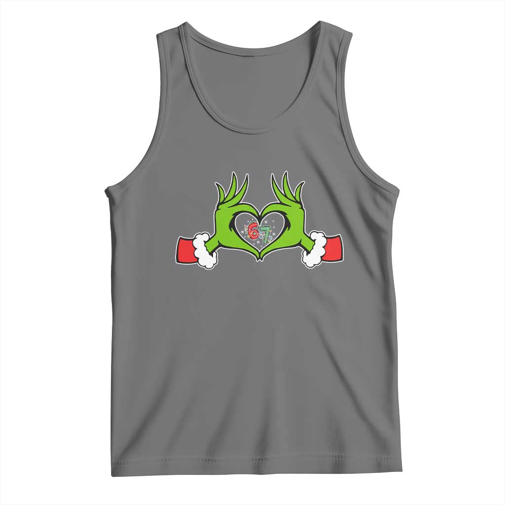 Funny Six Seven Christmas 67 Meme Gen Alpha Elf Heart Hands Tank Top TS11 Black Heather Print Your Wear