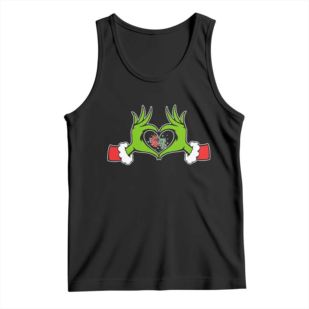 Funny Six Seven Christmas 67 Meme Gen Alpha Elf Heart Hands Tank Top TS11 Black Print Your Wear