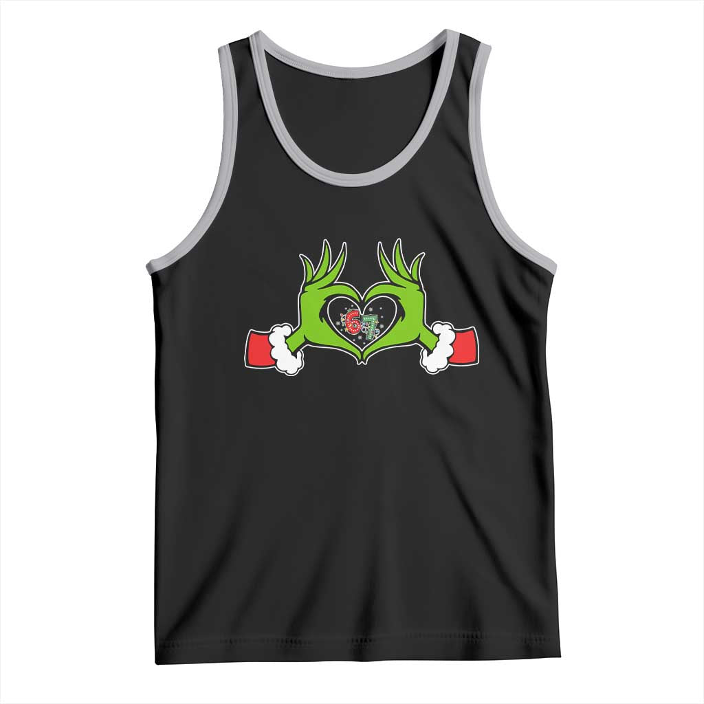 Funny Six Seven Christmas 67 Meme Gen Alpha Elf Heart Hands Tank Top TS11 Black Athletic Heather Print Your Wear