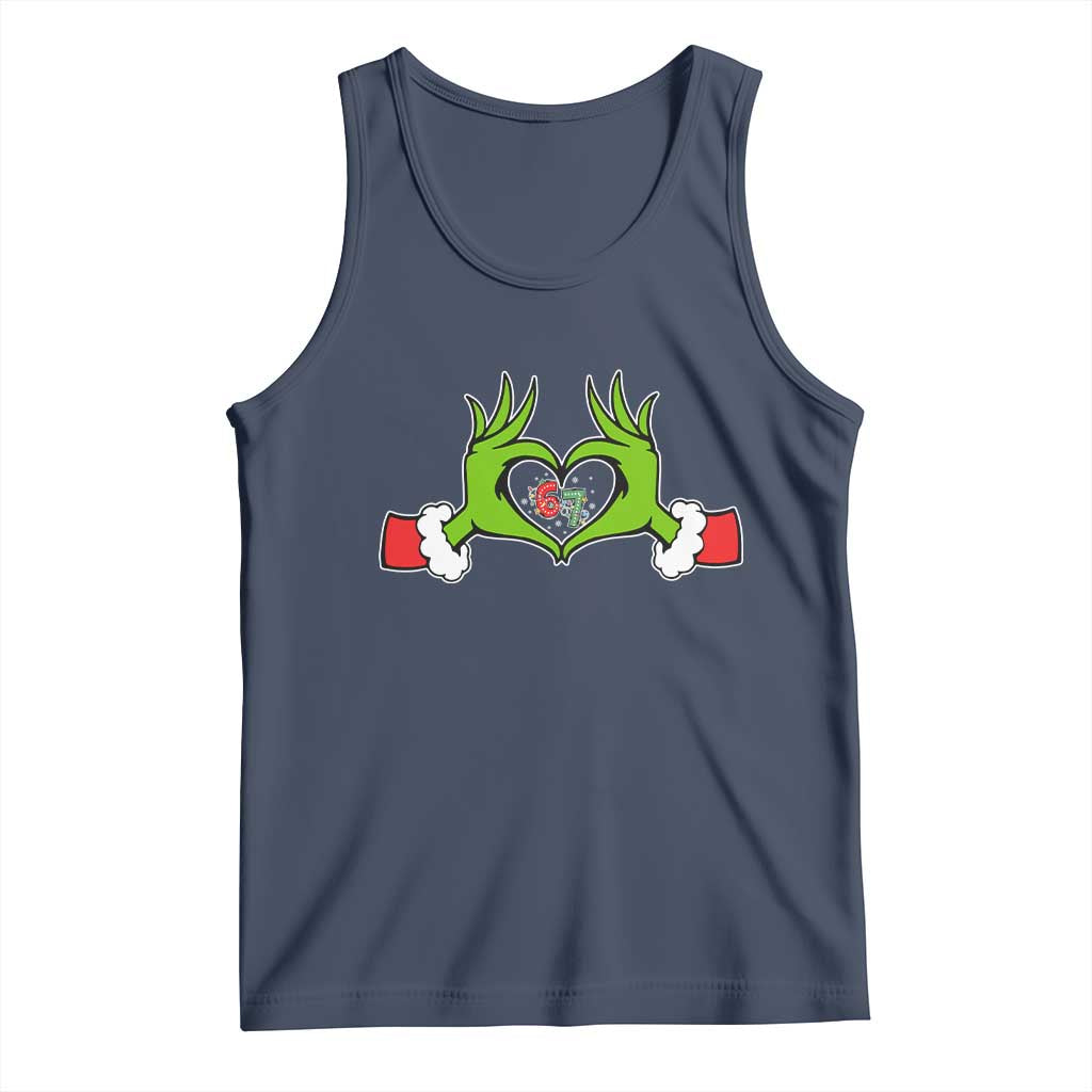 Funny Six Seven Christmas 67 Meme Gen Alpha Elf Heart Hands Tank Top TS11 Navy Print Your Wear