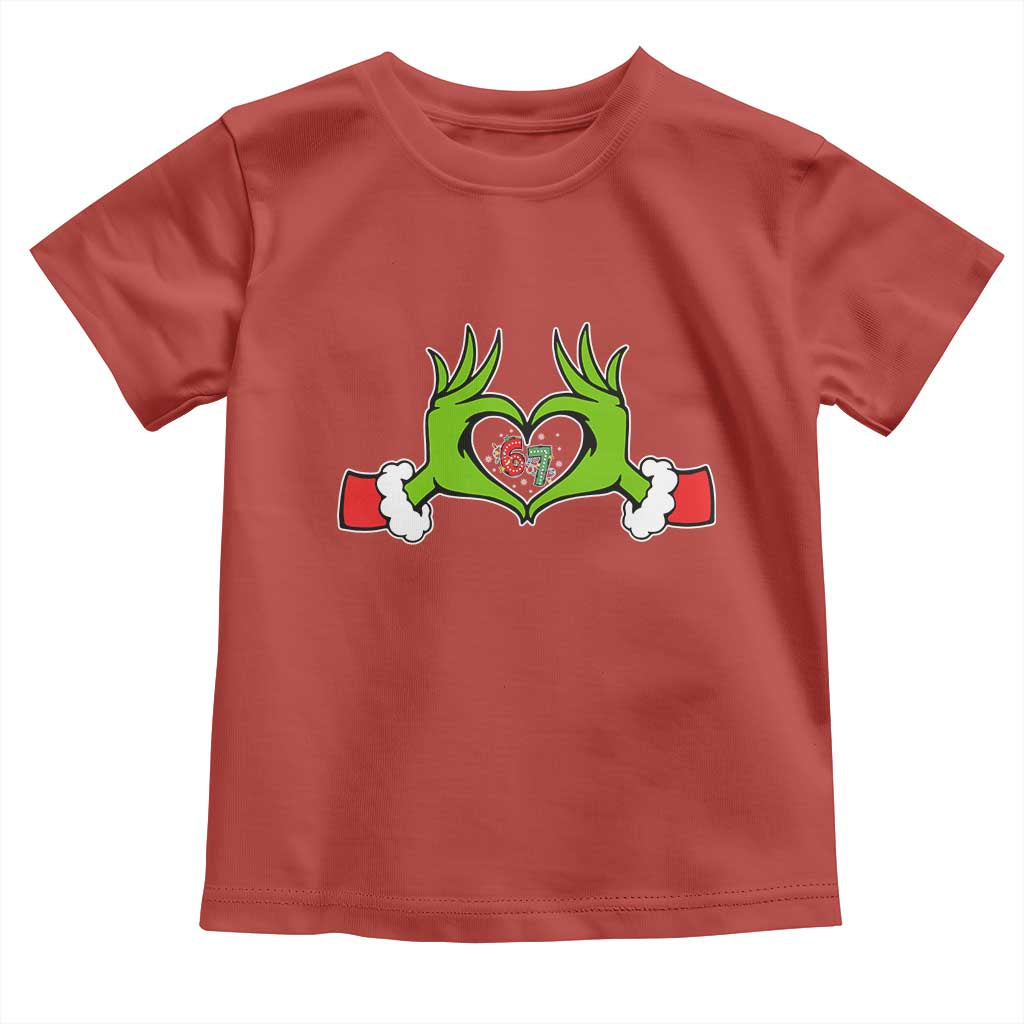 Funny Six Seven Christmas 67 Meme Gen Alpha Elf Heart Hands Toddler T Shirt TS11 Red Print Your Wear
