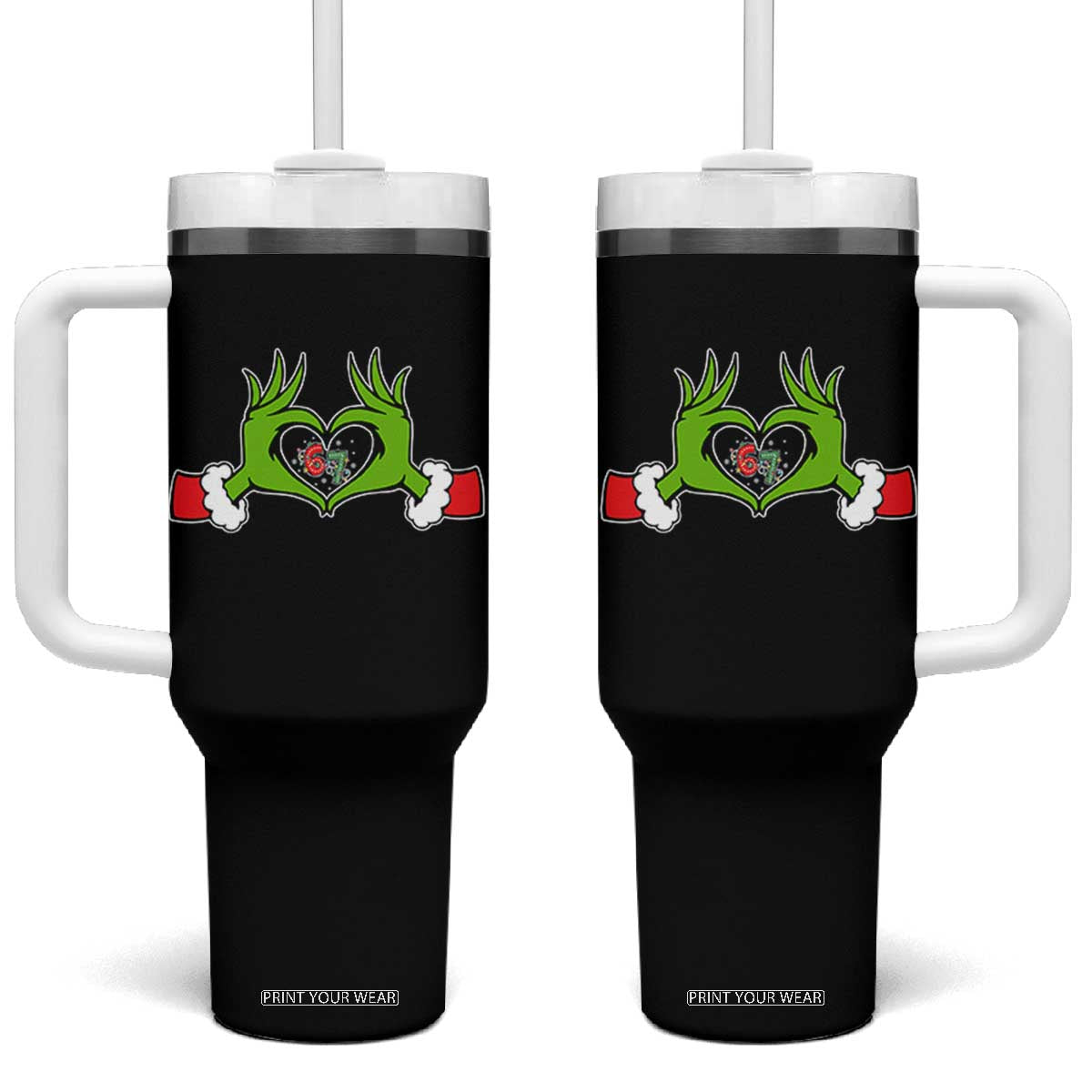 Funny Six Seven Christmas 67 Meme Gen Alpha Elf Heart Hands Tumbler With Handle TS11 One Size: 40 oz Black Print Your Wear