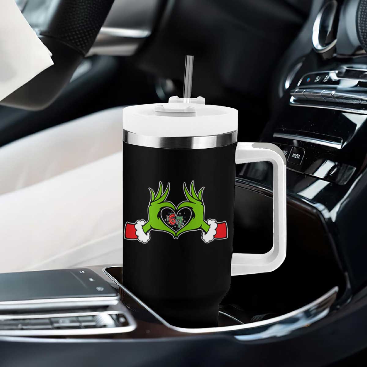 Funny Six Seven Christmas 67 Meme Gen Alpha Elf Heart Hands Tumbler With Handle TS11 Print Your Wear