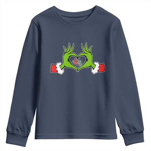 Funny Six Seven Christmas 67 Meme Gen Alpha Elf Heart Hands Youth Sweatshirt TS11 Navy Print Your Wear