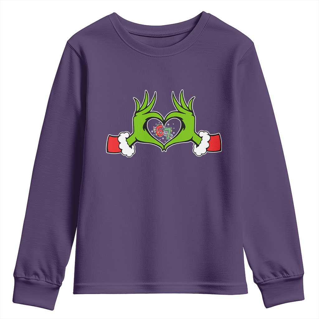 Funny Six Seven Christmas 67 Meme Gen Alpha Elf Heart Hands Youth Sweatshirt TS11 Purple Print Your Wear
