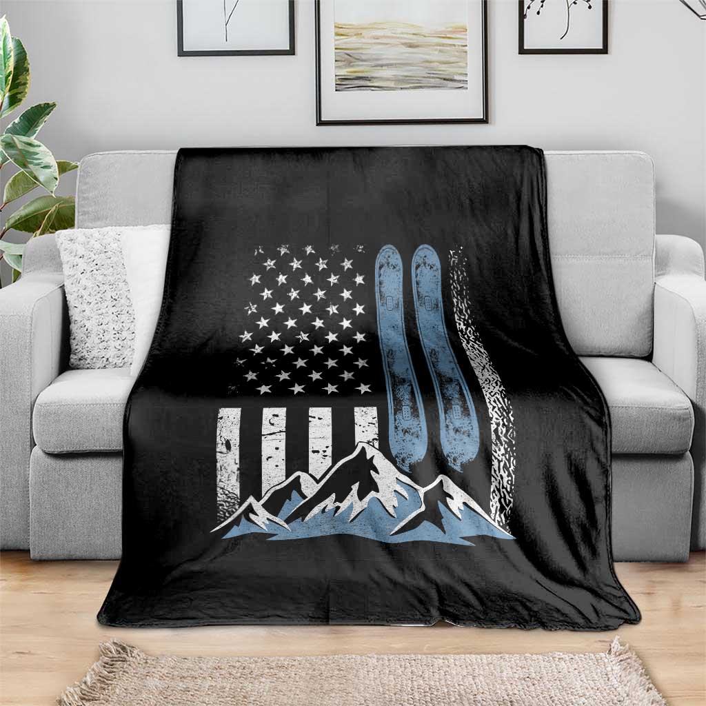 Funny Snowboarding Throw Blanket Vintage American Flag Snowboard Winter Sport TS11 Print Your Wear