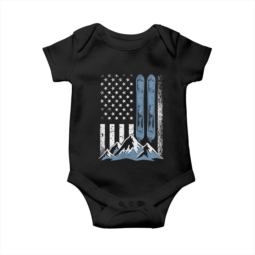 Alpine Skiing Skier Baby Onesie Vintage American Flag Winter Sport TS11 Black Print Your Wear