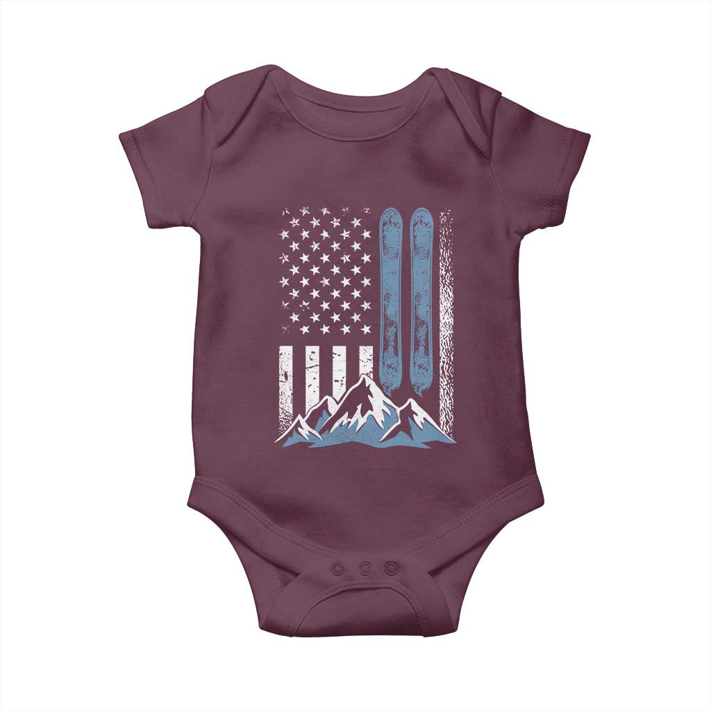 Alpine Skiing Skier Baby Onesie Vintage American Flag Winter Sport TS11 Maroon Print Your Wear