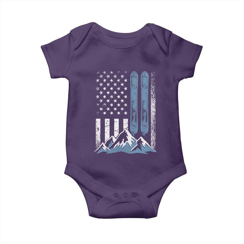 Alpine Skiing Skier Baby Onesie Vintage American Flag Winter Sport TS11 Purple Print Your Wear