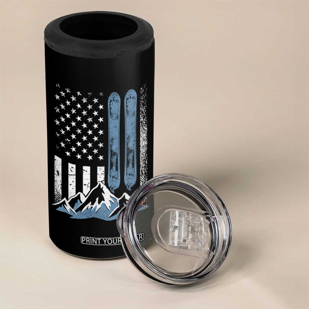 Funny Snowboarding 4 in 1 Can Cooler Tumbler Vintage American Flag Snowboard Winter Sport TS11 Print Your Wear