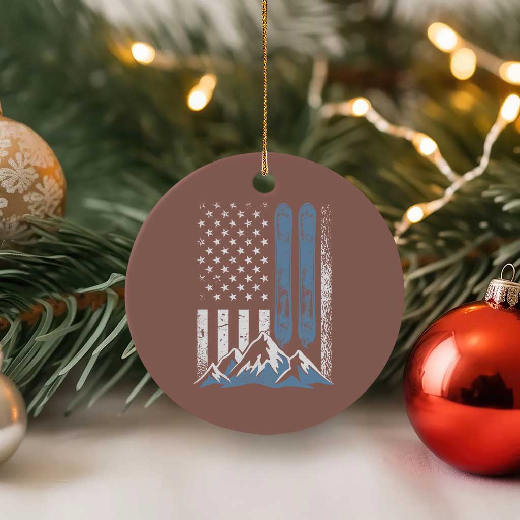 Alpine Skiing Skier Ceramic Ornament Vintage American Flag Winter Sport TS11 1pc Mocha Print Your Wear
