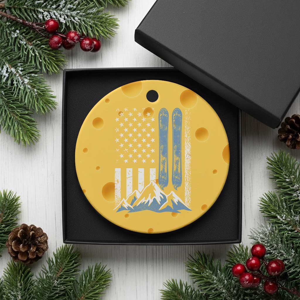 Alpine Skiing Skier Ceramic Ornament Vintage American Flag Winter Sport TS11 1pc Yellow Cheese Print Your Wear