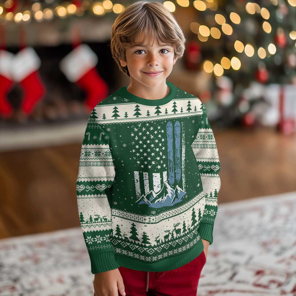 Alpine Skiing Skier Ugly Christmas Sweater Vintage American Flag Winter Sport TS11 Forest Green Beige Print Your Wear