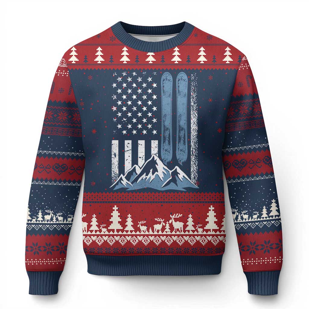 Alpine Skiing Skier Ugly Christmas Sweater Vintage American Flag Winter Sport TS11 Navy Red Print Your Wear