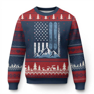 Alpine Skiing Skier Ugly Christmas Sweater Vintage American Flag Winter Sport TS11 Navy Red Print Your Wear