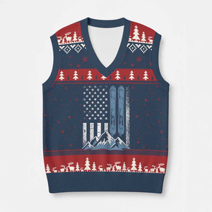 Funny Snowboarding V-Neck Knit Sweater Vest Vintage American Flag Snowboard Winter Sport TS11 Navy Red Print Your Wear