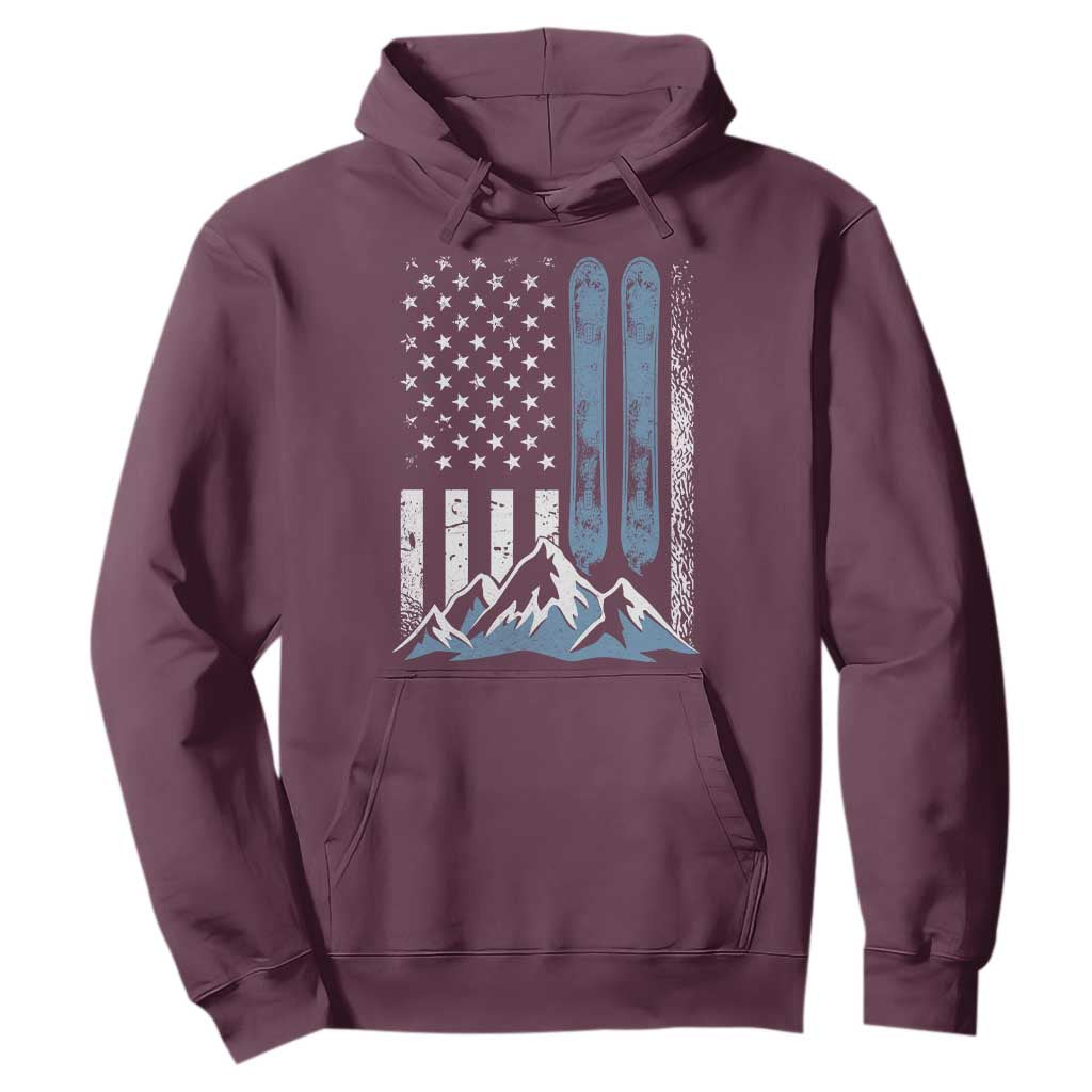 Funny Snowboarding Hoodie Vintage American Flag Snowboard Winter Sport TS11 Maroon Print Your Wear