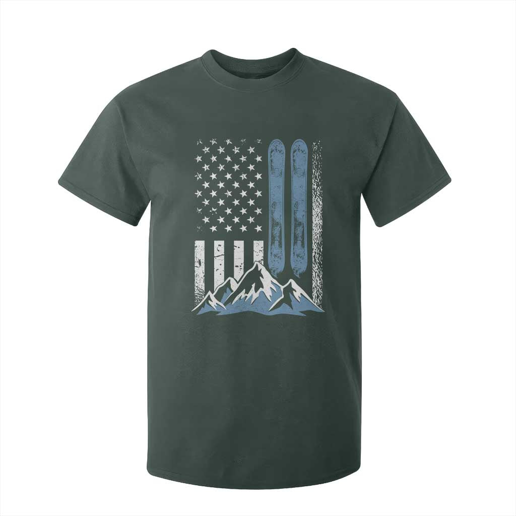 Funny Snowboarding T Shirt For Kid Vintage American Flag Snowboard Winter Sport TS11 Dark Forest Green Print Your Wear