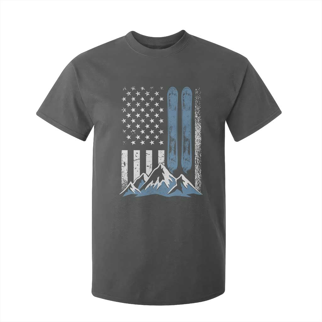 Funny Snowboarding T Shirt For Kid Vintage American Flag Snowboard Winter Sport TS11 Dark Heather Print Your Wear