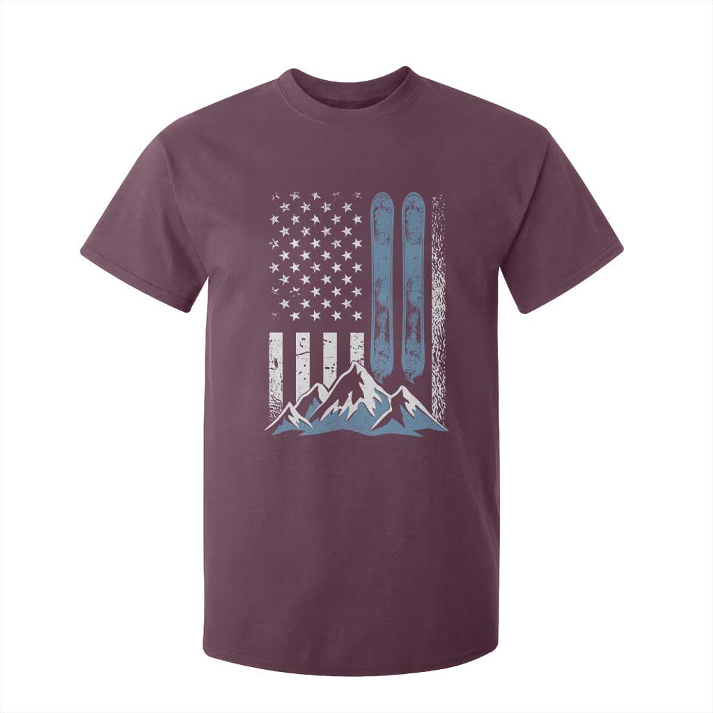 Funny Snowboarding T Shirt For Kid Vintage American Flag Snowboard Winter Sport TS11 Maroon Print Your Wear