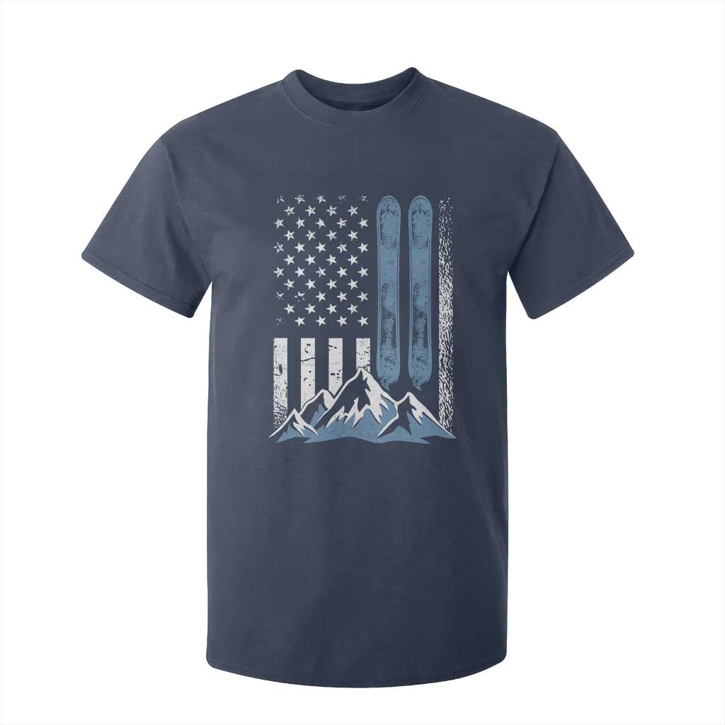 Funny Snowboarding T Shirt For Kid Vintage American Flag Snowboard Winter Sport TS11 Navy Print Your Wear