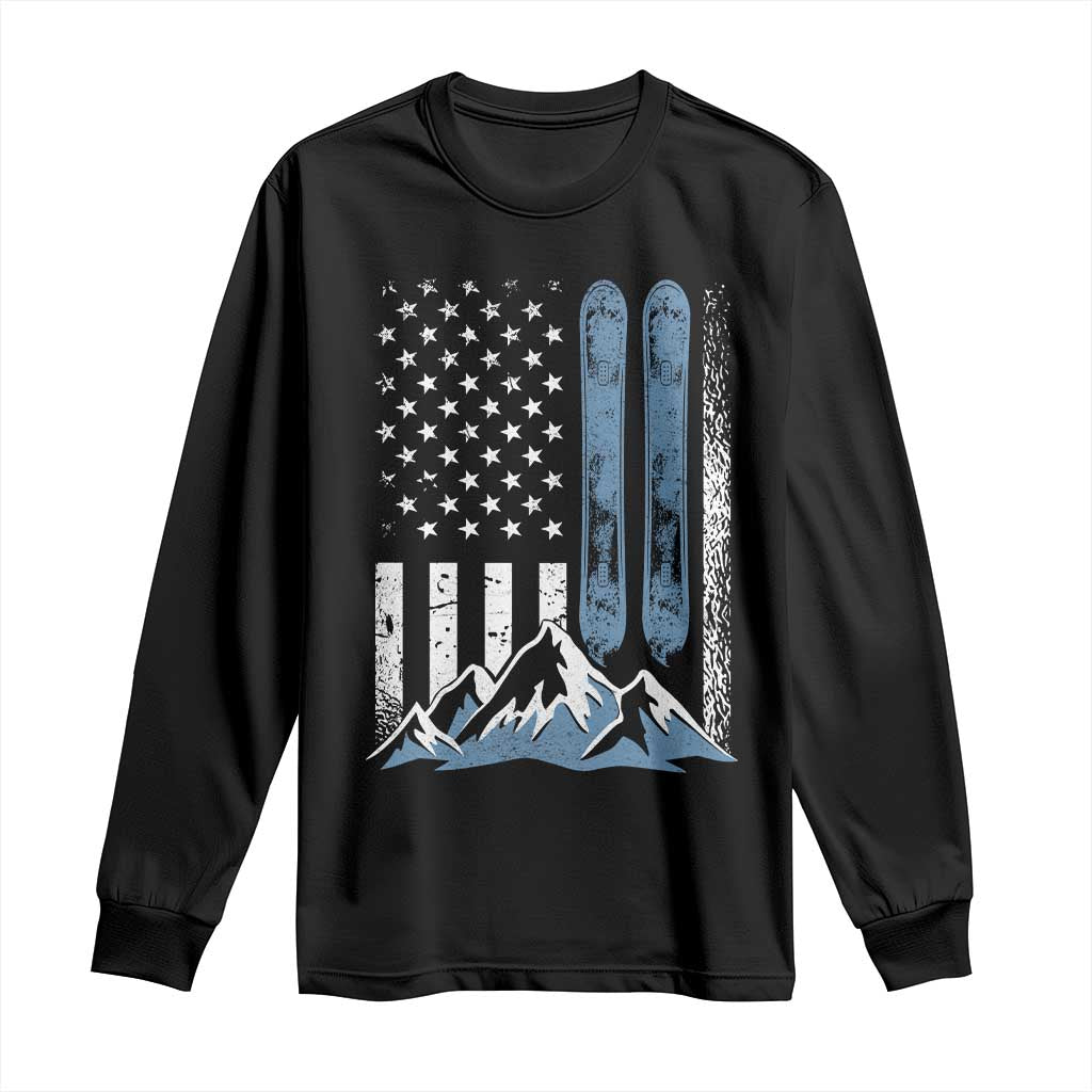 Funny Snowboarding Long Sleeve Shirt Vintage American Flag Snowboard Winter Sport TS11 Black Print Your Wear