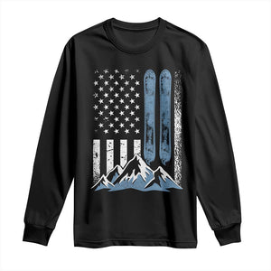 Funny Snowboarding Long Sleeve Shirt Vintage American Flag Snowboard Winter Sport TS11 Black Print Your Wear