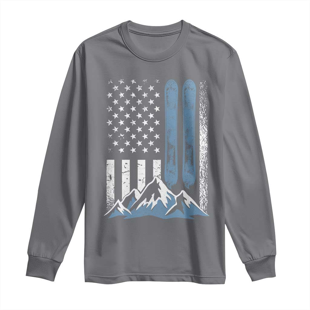 Alpine Skiing Skier Long Sleeve Shirt Vintage American Flag Winter Sport TS11 Charcoal Print Your Wear