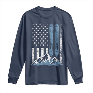 Funny Snowboarding Long Sleeve Shirt Vintage American Flag Snowboard Winter Sport TS11 Navy Print Your Wear