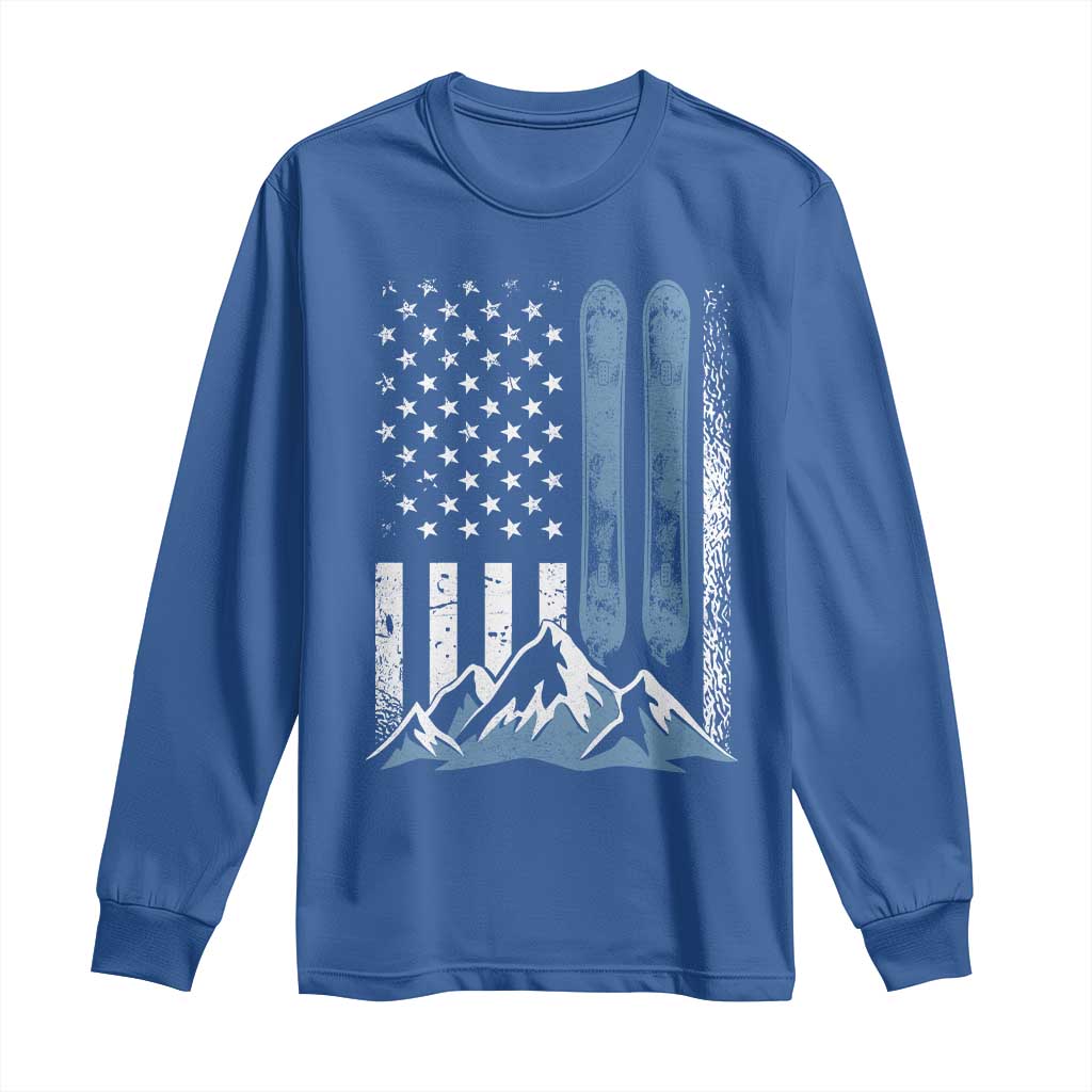 Funny Snowboarding Long Sleeve Shirt Vintage American Flag Snowboard Winter Sport TS11 Royal Blue Print Your Wear