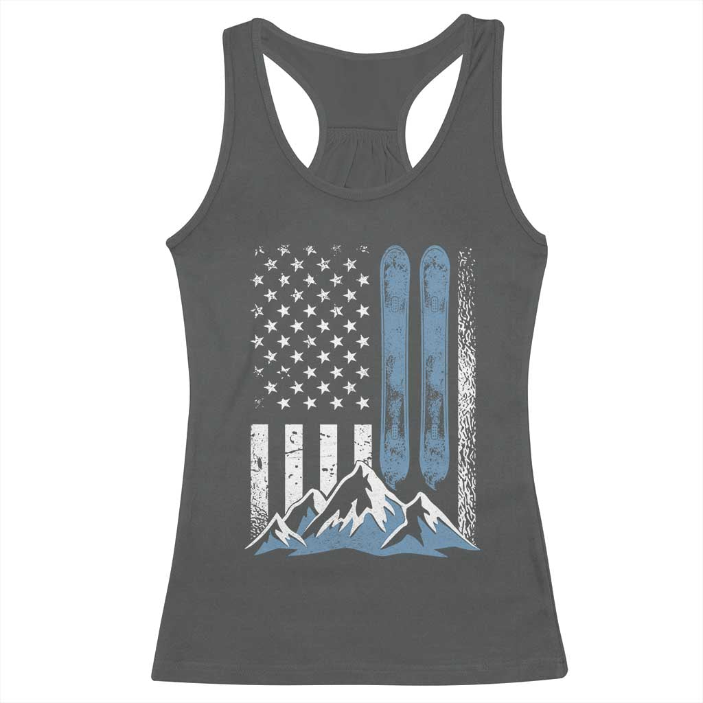 Funny Snowboarding Racerback Tank Top Vintage American Flag Snowboard Winter Sport TS11 Dark Heather Print Your Wear